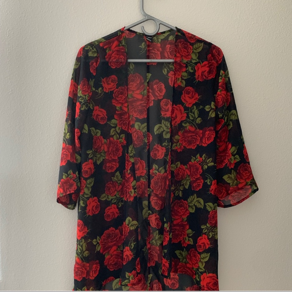 Black cardigan with roses